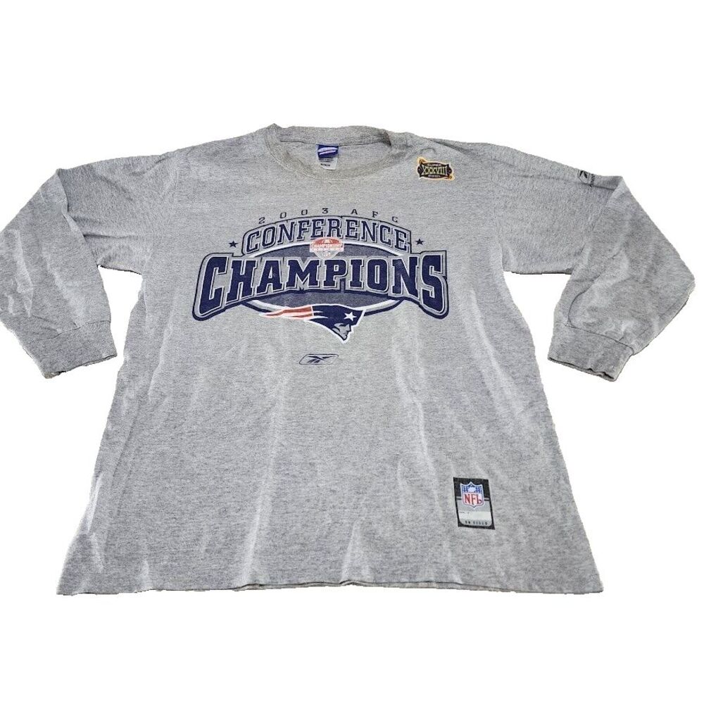2003 NE Patriots AFC Conference Champions Men's Sz M T-Shirt Reebok Long Sleeve